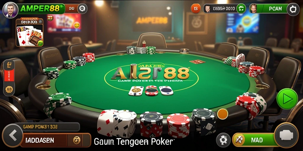 Screenshot gameplay AMPER88 menampilkan suasana permainan poker yang seru.