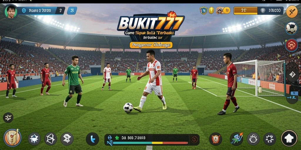Tampilan gameplay seru dari BUKIT777 dengan aksi sepak bola nyata.