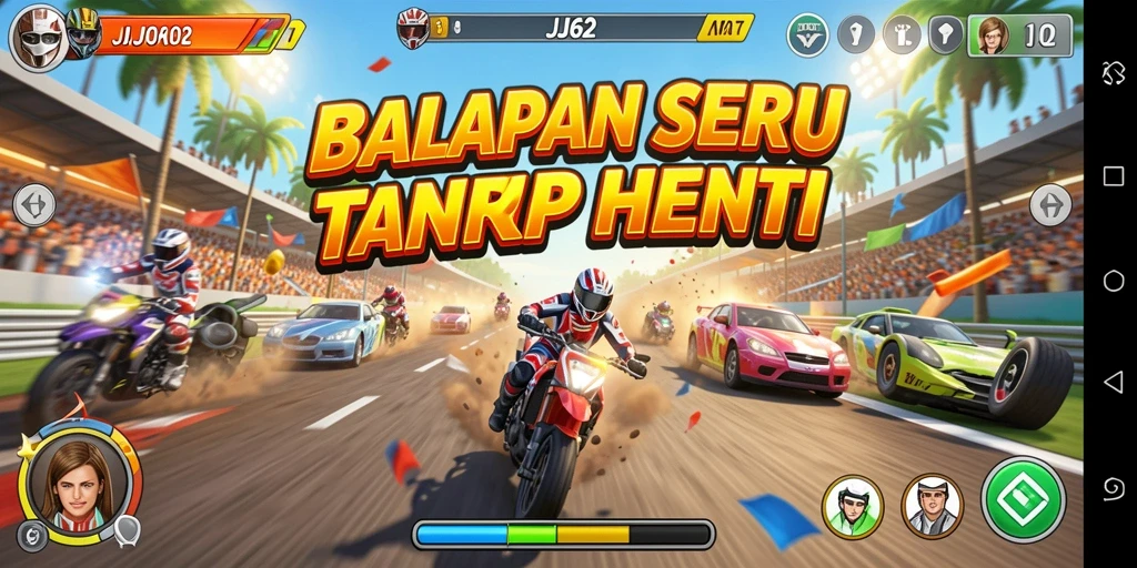 Screenshot gameplay balapan yang menegangkan di JJ62