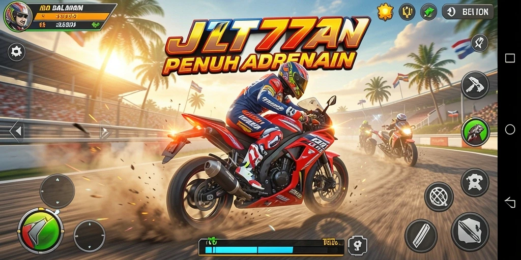 Tampilan gameplay JT777 yang mendebarkan saat balapan motor.