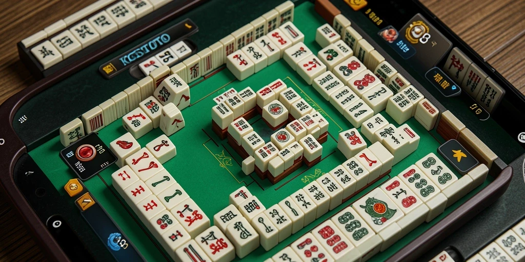 Screenshot gameplay KOSTOTO menampilkan suasana permainan Mahjong yang seru dan kompetitif.