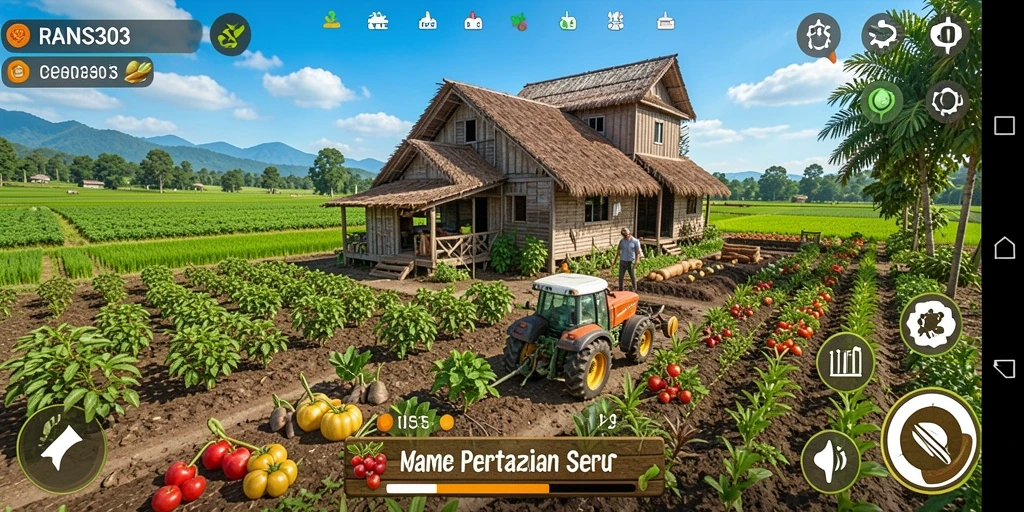 Tangkapan layar gameplay RANS303 menunjukkan keseruan bertani dan berinteraksi dengan hewan.