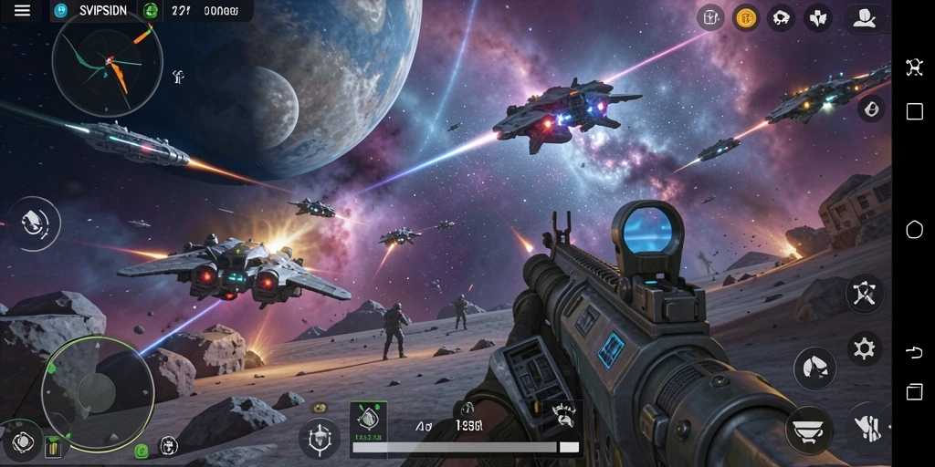 Tampilan gameplay SVIPSIDN yang mendebarkan saat pertempuran luar angkasa.